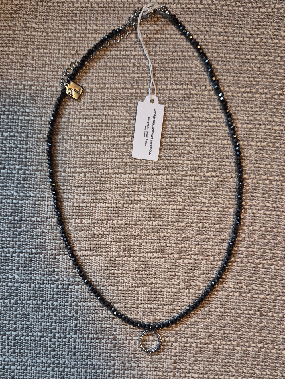Park Lane Black Faceted Bead Necklace with Pave Circle Charm